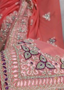 beautiful 🤩 Embroidered Peach Saree with blouse