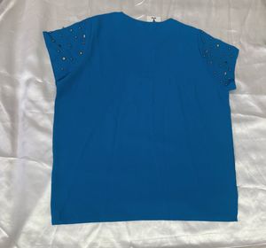 KOREAN Stylish Blue Embellished Cut-Out Top