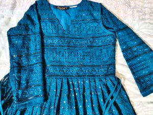 Teal Sequined Anarkali Gown