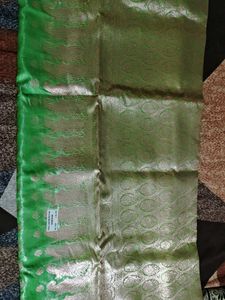 Green Satin Saree with Brocade