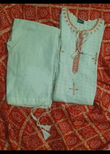Elegant White &amp; Red Kurta Set