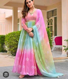 Ombre Pleated Anarkali Gown
