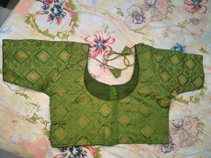Festive Green Brocade Blouse with Gold Motif