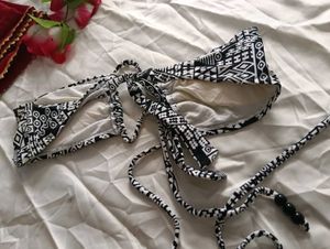 Black &amp; White Geometric Bikini Top