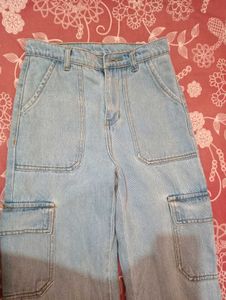 Light Wash Denim Cargo Jeans