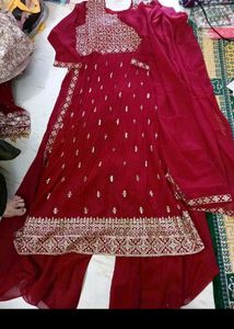 bust 44 Elegant Maroon Embroidered Kurta Set