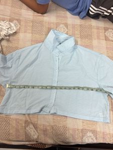 Light Blue Collared Crop Shirt