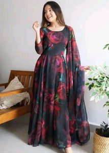 red and black anarkali suit