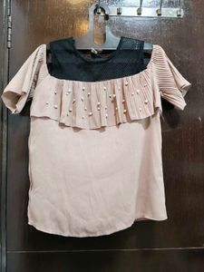 Chic Pearl Embellished Cold Shoulder Top