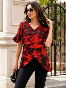 Stylish Red & Black Abstract Print Top