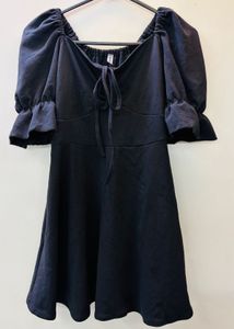 Elegant Black Puff Sleeve Mini Dress