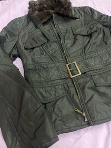 Women's Fur Collar Belted Jacket
