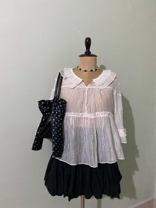 White Ruffle Collar Top