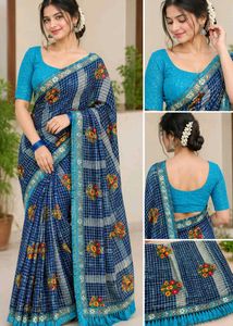 Blue Floral Print Saree with Blouse