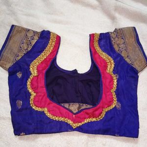 blue colour blouse with fancy back design