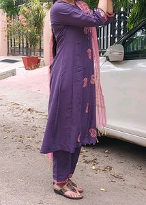 Embroidered Purple Kurta Set