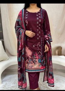 sale on 👉unstiched Maroon F  Print salwar  Se