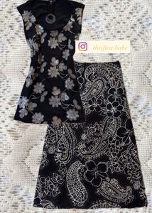 Sequin Floral Print Top & Skirt Combo