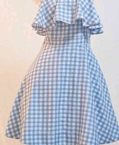 y2k Blue Gingham Off-Shoulder Dress