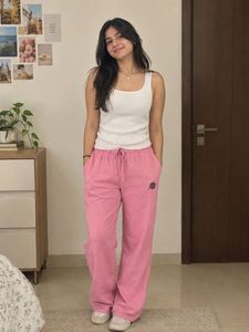 Pink Sweatpants and White Tank Top Set