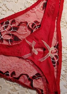 Red Lace Thong with embroidery