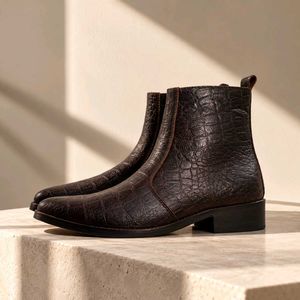 Stylish Brown Croc Embossed Ankle Boots