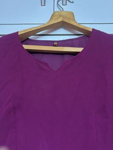 solid georgette flared kurta for women (purple)