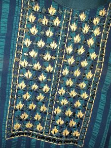 Blue Striped Kurta with Embroidery