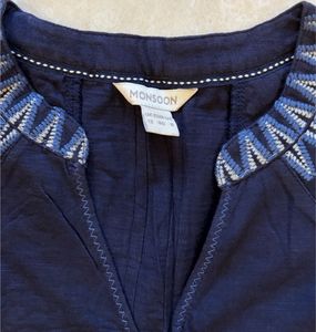 Navy Embroidered Sleeveless Dress