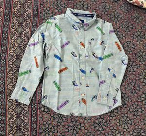 Boys Skateboarding Print Button-Up Shirt