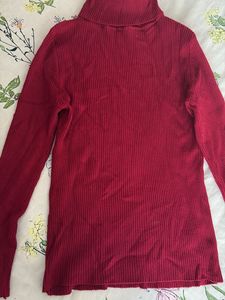 Classic Red Ribbed Turtleneck Sweater