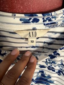 Blue Floral Striped Sleeveless Top