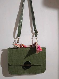 Olive Green Croc-Embossed Handbag