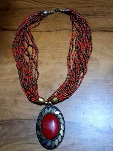 Beaded Red Statement Necklace