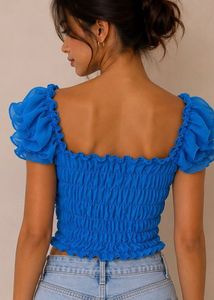 Chic Blue Ruffle Sleeve Top
