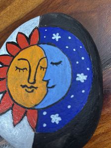 Hand-Painted Sun and Moon Rock Art