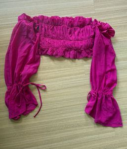 Magenta Smocked Off-Shoulder Top
