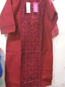 Embroidered Kurti With Dupatta And Churidar Set