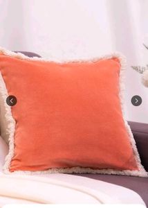 Coral &amp; White Velvet Cushion Cover