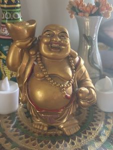 5” tall, Golden Laughing Buddha Statue