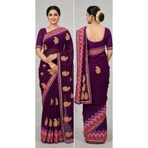 Elegant Purple Embroidered Saree
