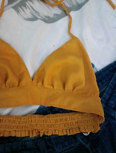 Stylish Yellow Halter Bikini Top