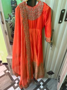 Orange Embroidered Anarkali