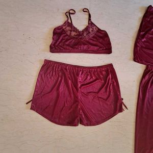 Six Piece Bridal Night Wear Set In Satin &amp; Lace