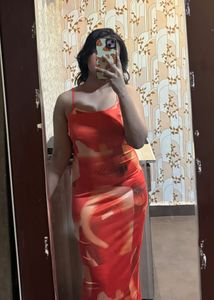Stunning orange Abstract Print Maxi Dress