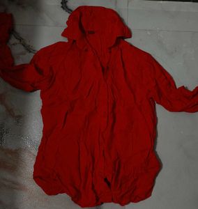 Red Collared Button-Up Shirt