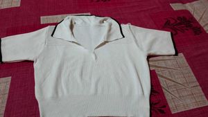 Urbanic Chic White Knit Polo Crop Top