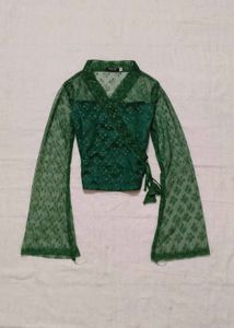 Sheer Lace Wrap Blouse
