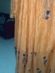 Orange Embroidered Cotton Kurta
