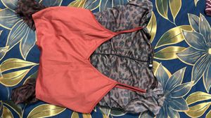 Sheer Leopard Print Ruched Top with attached sando
